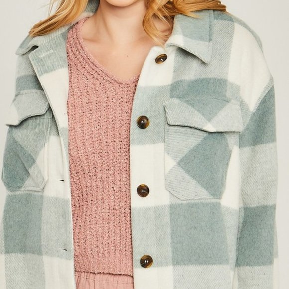 Sage Green Buffalo Plaid Shacket - Picture 6 of 7